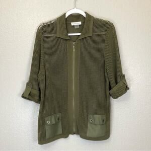 Allison Daley Size Large Hollow Knit 3/4 Sleeves Zip Up Cardigan Sweater Top